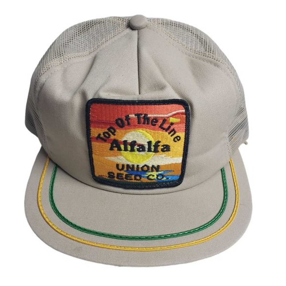 Top Of The Line Alfalfa Tan Vintage Union Seed Snapback Hat Agriculture Farm Cap